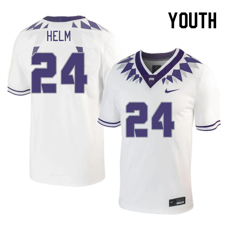 Youth #24 Avery Helm TCU Horned Frogs 2023 College Footbal Jerseys Stitched-White